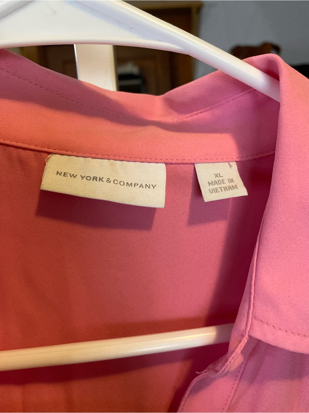 New York & Company Pink Button-Front Tie-Hem Blouse - Picture 3 of 4